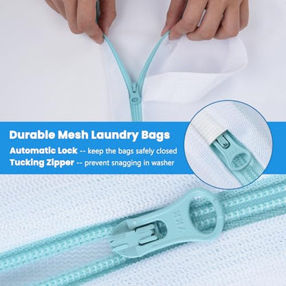 OTraki 12x16 Inch Mesh Laundry Bag 2 Pack Small Lingerie Bags with Handle and Zipper Fine Mesh Bags Delicate Washable Laundry for Home Colleage Travel Don't Drying, Melting 140-176℉, White | Fine Mesh Bags with Zipper Delicate Washable Laundry for Home Co