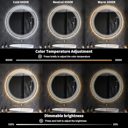 31.5" Round LED Bathroom Mirror with Anti-Fog & Touch Switch - Wall-Mounted Makeup Vanity Mirror, No Drilling Required, Smart Display (31.5") - size: 31.5"L x 31.5"W