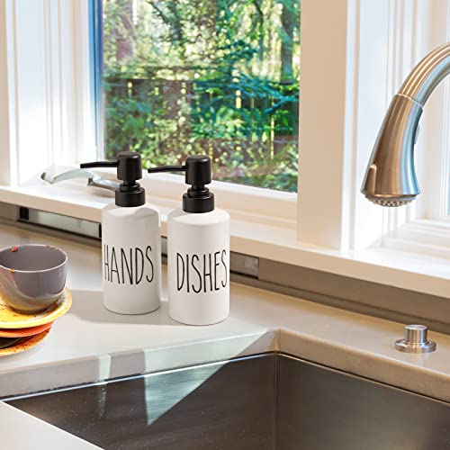 FE Hand Soap Dispenser, 10oz Ceramic Soap Dispenser for Bathroom with Plastic Pump(Hands) - color: White-hands