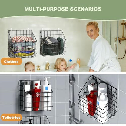 Greentainer 2 Pack Bath Toy Storage Organizer, Large Rustproof Metal Wire Basket, Wall Mounted Hanging Bathtub Holder, Bathroom Shower Caddy for Tub Toys & Toiletries - color: Black