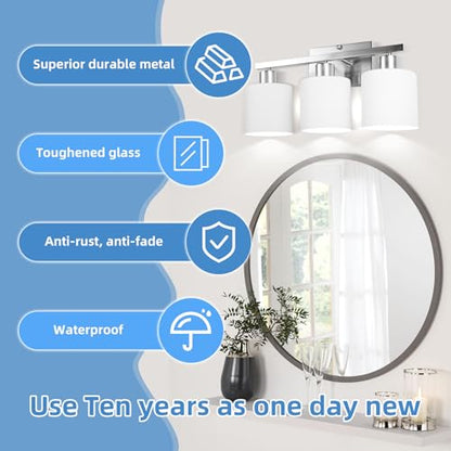 SILAMPDI Bathroom Light Fixtures Brushed Nickel, 3-Light Bathroom Lights Over Mirror, Bathroom Vanity Lights for Bedroom, Living Room, Hallway, Milky White Glass Shades, E26 Base, Bulbs Not Included - color: Brushed Nickel-3Light