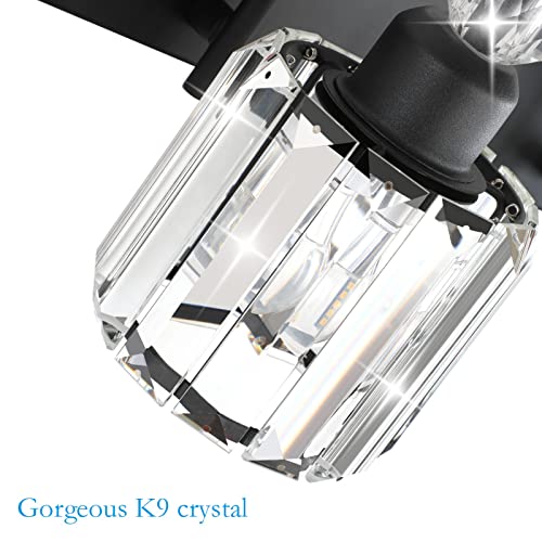 Ralbay Modern Vanity Lights - 2-Light Black Crystal Bathroom Wall Fixtures - color: Round-Black, size: 2-light