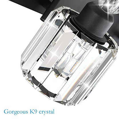 Ralbay Modern Crystal Black 5-Light Bathroom Vanity Light, Matte Black Crystal Bath Wall Light Fixtures - color: Round-Black, size: 5-light