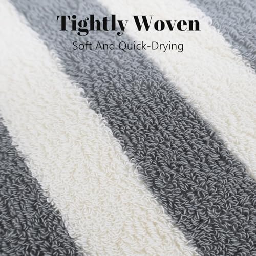 2-Pack Striped Hand Towels for Bathroom, 28x12 Inch Soft Cotton Towels, Absorbent Quick-Dry Guest Bath & Gym Towels, Kitchen Hand Towel Set (Gray)