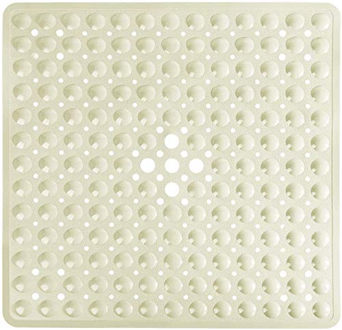 Yimobra Shower Mat 21X21 Inch Square, Non Slip Bathtub Mat with Large Suction Cups&Drain Holes, Soft Fast Dry Shower Stall Mats for Inside Shower, Machine Washable BPA-Free, Bath Essentials, Beige - color: Beige, size: 21 x 21 inches