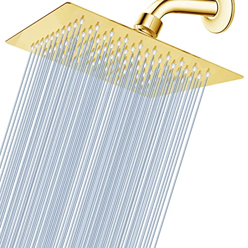 Voolan Rain Shower head, High Pressure Shower Head Made of 304 Stainless Steel, Relaxed Shower Experience Even at Low Water Flow and Pressure(8" Gold) - color: Gold, size: 8 Inch