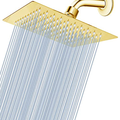 Voolan Rain Shower head, High Pressure Shower Head Made of 304 Stainless Steel, Relaxed Shower Experience Even at Low Water Flow and Pressure(8" Gold) - color: Gold, size: 8 Inch