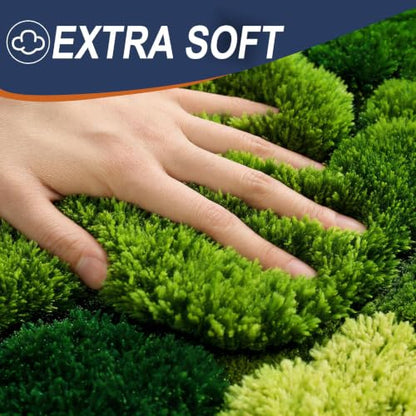 Hifuwan Cute Green Moss Toilet Rugs U Shaped Non Slip Bath Mats, 20x20 Inch | Soft Absorbent Plant Bathroom Rugs, Fluffy Machine Washable, Contour Bath Rugs for Toilet Base Bathroom Shower Floor - size: 1'8" x 1'8" (U-Shape)