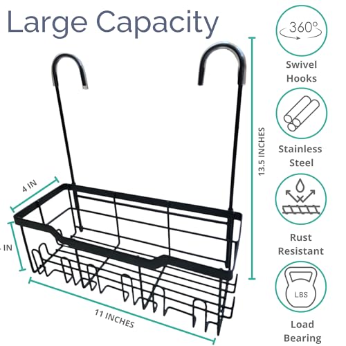 Heavy-Duty Black Hanging Shower Caddy with Rotatable Hooks and Adhesives - Rust-Proof 304 Stainless Steel - Bathroom Caddy for Organizing Your Shower Essentials - color: Single Tier - Matte Black