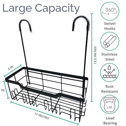 Heavy-Duty Black Hanging Shower Caddy with Rotatable Hooks and Adhesives - Rust-Proof 304 Stainless Steel - Bathroom Caddy for Organizing Your Shower Essentials - color: Single Tier - Matte Black
