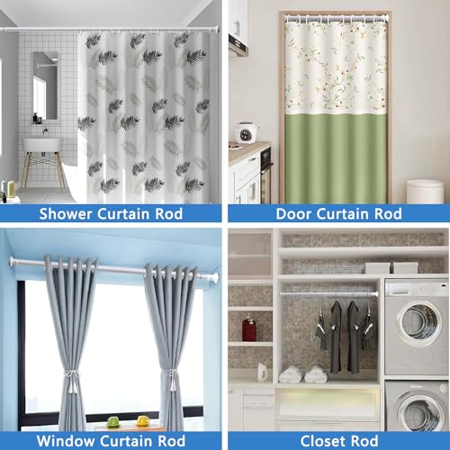 White Shower Curtain Rod 28"-77", Never Rust Anti-Slip Adjustable Tension Curtain Rods No Drilling, Heavy Duty Spring Enlarged Diameter 1" Tension Rod for Bathroom/Closet/Room Divider - color: White, size: 28"-77"