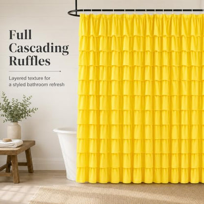 Yellow Shower Curtain for Bathroom, 72 x 84, Soft Ruffled Edge Detailing | Cascading Waterfall Ruffle Design, 72x84 inch, 7ft, 12 Hook Included, Machine Washable, Elegant Understated Farmhouse Style - color: Yellow, size: 72"W x 84"L (Pack of 1)