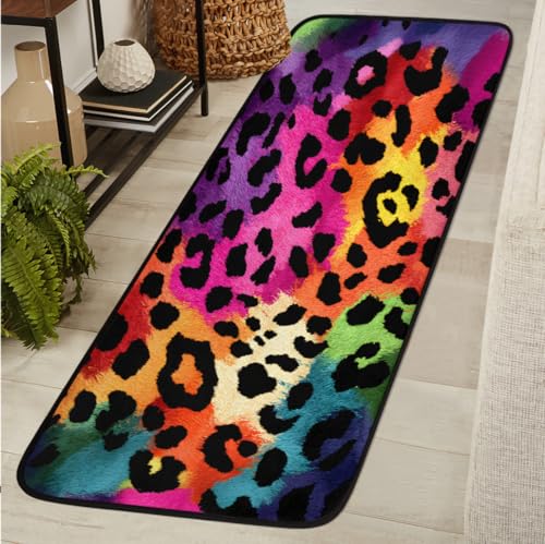 Leopard camo Rainbow 2' X 6' Washable Soft Comfort Carpet Runner Non-Slip Absorbent Area Rugs for Indoor Hallway Kitchen Laundry Bathroom Entryway Bedroom Runner Mat - color: Print 20
