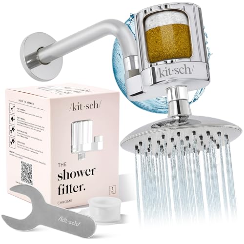 Kitsch Shower Filter for Hard Water | Filtered Shower Head – Chrome | Shower Head with Filter w/ KDF-55 & Calcium Sulfite, Reduce Impurities, Shower Water Softener for Healthier Hair & Skin - color: Chrome, style: Shower Filter