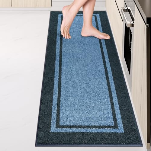 anllugs Kitchen Rugs 24" x 84", Non-Slip Machine Washable Kitchen Runner Rugs Floor Mats, Absorbent Comfort Standing Mats for Kitchen, Sink, Laundry and Hallway, Rolled Packaging, Light Blue & Navy - color: Light Blue & Navy, size: 24" X 84"