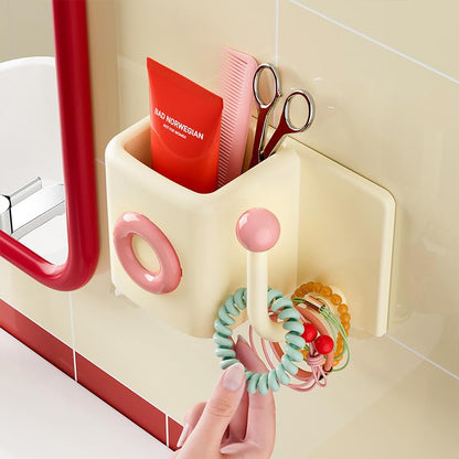 Toothbrush Holder for Bathroom - No Drill Wall Mount Toothbrush & Toothpaste Rack with Drain Holes, Cute Cream Style Bathroom Organizer, Glossy Finish Countertop Storage - color: Cream Pink
