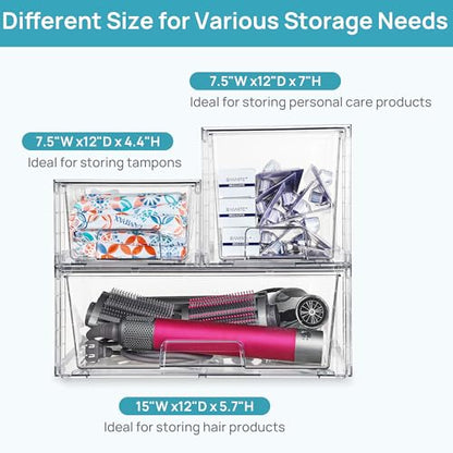 Vtopmart Clear Stackable Storage Drawers, 5 Pack Multi-Size Organizer Set | Wide, Medium and Small Pull-Out PET Drawers with Stackable Design for Cabinets, Closets, Pantry and Bathroom Organization - style: 1 Wide+2 Medium+2 Small