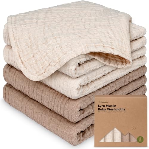 5pk Muslin Baby Washcloths for Newborn, 12x12 Soft Absorbent (Ecru) | Organic Cotton Muslin Wash Cloths for Babies Girl, Boy, Infant, Toddlers, Kids Face Towel,Bath Essentials,Baby Burp Rags - color: Ecru, size: 5-Pack