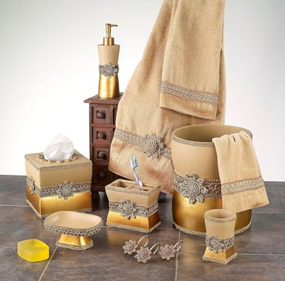 Avanti Linens - 3pc Towel Set, Soft & Adsorbent Cotton Towels (Braided Medallion Collection) - color: Rattan, size: 3-Piece Towel Set