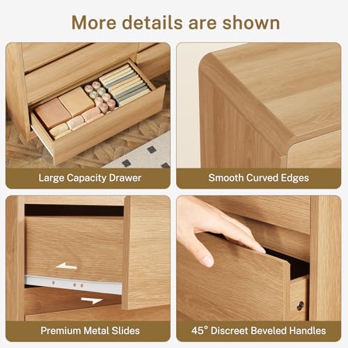 55" Dresser for Bedroom with 6 Drawers, Dressers & Chests of Drawers with Curved Profile Design, 6 Drawer Dresser, Bedroom Dressers, Wood Dressers for Bedroom, Hallway, Natural - color: Natural, 6 Drawers