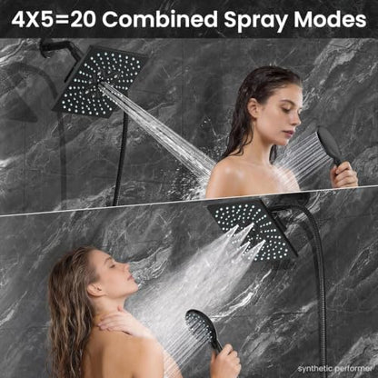 Veken Multi-Function Rain Shower Head with Handheld, High Pressure, Square | Rainfall Showerhead, Dual shower heads Combo, 5-mode Detachable Hand Held Spray with Hose, regaderas para shower, Matte Black - color: Matte Black