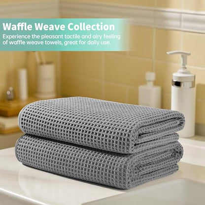 MICROFI New Microfiber Waffle Bath Towels, 2 Pieces, Oversized, Soft, Absorbent, Fast Drying, Lint Free 430 GSM (30''x60''/76cm x 152cm) - color: Gray