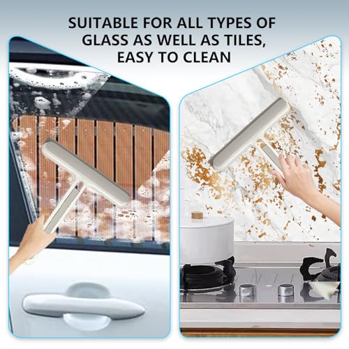 4-in-1 Shower Squeegee for Glass Doors, Silicone Window Squeegee with Foam Brush & Crevice Scraper, Small Bathroom Glass Cleaner Tool for Shower, Mirror, Tile, Window and Kitchen