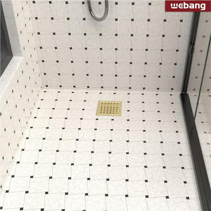 4 Inch Square Shower Floor Drain with Flange,Quadrato Pattern Grate Removable,Food-Grade SUS 304 Stainless Steel,Watermark&CUPC Certified, Brushed Gold - color: Brushed Gold, size: 4 Inch