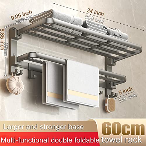 (1 Pack) Yariwiz Grey Towel Rack Wall Mounted No Drill and Screw Mounting, Bathroom Bath Shower Length 24 inch Double Towel Rod with Shelf Hotel Towel Rack B0502-GREY - color: Style#2-grey