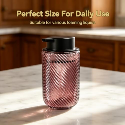 Glass Foaming Soap Dispenser - Foam Hand Soap Dispenser for Bathroom, 12 Oz Face Wash Dispenser Bottle with Foam Pump, Refillable Dish Dispenser for Kitchen (Pink) - color: Pink