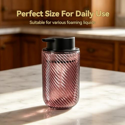 Glass Foaming Soap Dispenser - Foam Hand Soap Dispenser for Bathroom, 12 Oz Face Wash Dispenser Bottle with Foam Pump, Refillable Dish Dispenser for Kitchen (Pink) - color: Pink