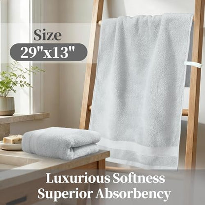 VOOVA & MOVAS Light Gray Hand Towels 2 Pack, 100% Cotton, 13x29 in | Lightweight Ultra Soft & Highly Absorbent, Quick Dry, Built-in Hanging Loop, Great for Home, Gym & Hotel - color: Lightgray