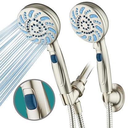 AquaCare 2026 High Pressure 7-mode Handheld Shower Head with Pause Switch | Detachable Showerhead Wand, Stay-Clean Jets, Extra-long 6 ft. Stainless Steel Hose, Dual Wall & Overhead Brackets / Nickel - color: Nickel