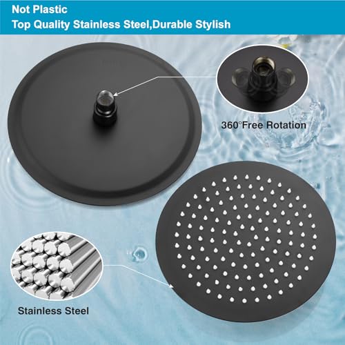 Midanya Round Rain Shower Head,High Pressure,Matte Black 16 Inch | 360°Swivel,Ceiling or Wall Mount,Waterfall Full Body Coverage,Bathroom Remodel,Stainless Steel Large Rainfall Shower Head - color: Black, size: 16 Inch