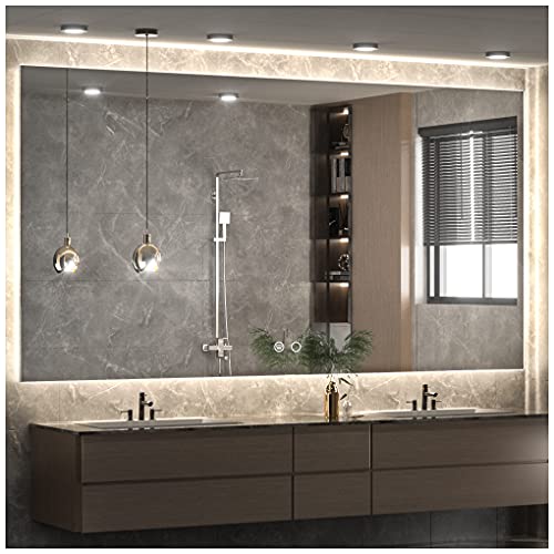 Keonjinn 60" x 36“ Lighted Bathroom Mirror, Large LED Backlit Miroor, 3 Colors Lights Warm/Natural/White, HD Tempered Glass, Safe Anti-Fog, Dimmable, Oversinzed LED Bathroom Mirrors - color: Backlit 3-color, size: 36"L x 60"W