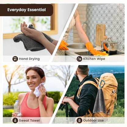 12-Pack Cotton Washcloths for Bathroom with Hanging Loops, Gray | Soft washcloths for face cleansing, shower use, guest bathrooms, and daily wash-day rotation, OEKO-TEX certified, easy care - color: A02: Grey