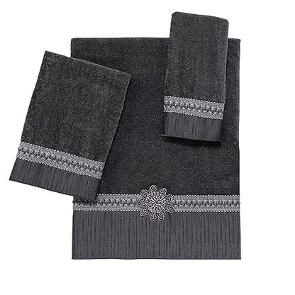 Avanti Linens - 3pc Towel Set, Soft & Absorbent Cotton Towel (Braided Medallion Collection) - color: Granite, size: 3-Piece Towel Set