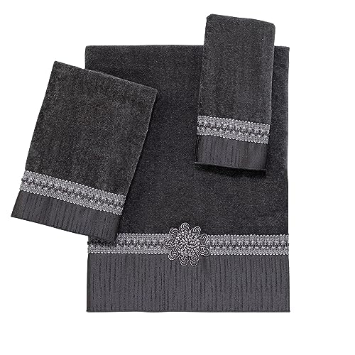 Avanti Linens - 3pc Towel Set, Soft & Absorbent Cotton Towel (Braided Medallion Collection) - color: Granite, size: 3-Piece Towel Set