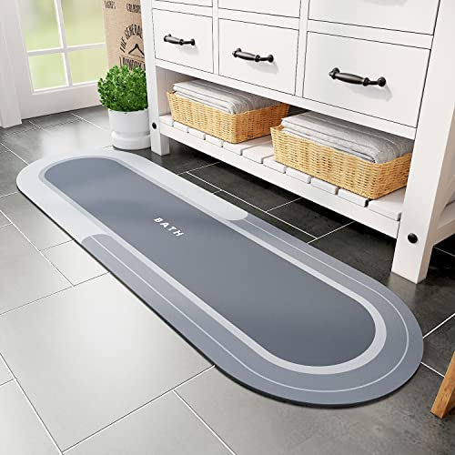 MontVoo Bath Mat Runner - Long Non Slip Absorbent Quick Dry Thin Bath Rug for Bathroom Floor Mat - Rubber Backed - Stain Resistant - Easy Care - Blue 17"x59" - color: Blue, size: 17"x59"