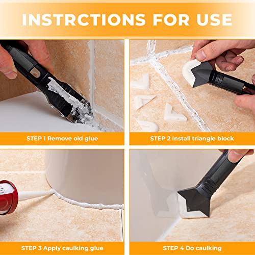 Saker Silicone Caulking Tool 3-in-1 Grout Removal Tool Kit Black Blue | Grout Remove Scraper Caulk Remover Glass Glue Angle Scraper for Bathroom,Kitchen,Floor,Window,Sink Joint,Frames Seal - style: Classic with Scraper