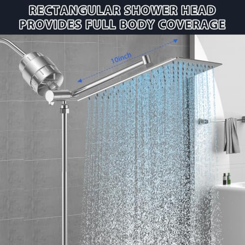 10" Shower Head with Handheld, Rain Shower Head with Filter Combe Set | High Pressure; 3 Modes Sprayer; Filtered Shower for Hard Water,Families, Pets; Adjustable Height & Angle; Easy Install;Chrome