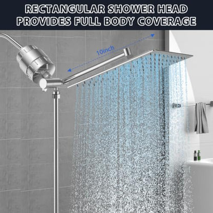 10" Shower Head with Handheld, Rain Shower Head with Filter Combe Set | High Pressure; 3 Modes Sprayer; Filtered Shower for Hard Water,Families, Pets; Adjustable Height & Angle; Easy Install;Chrome