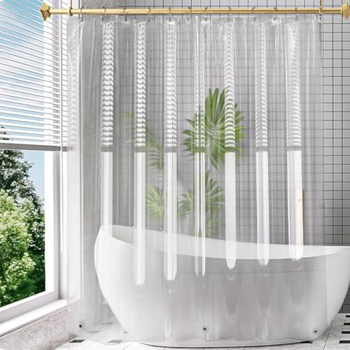Clear Shower Curtain Liner, 72x72 Inches Waterproof Plastic PEVA Lightweight Clear Shower Curtain with Rustproof Grommet and Hooks,See-Through Shower Curtain Liner for Home Bathroom Bathtub