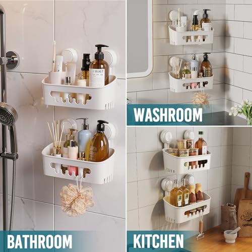TAILI Shower Caddy Suction Cup 2 Pack, Heavy Duty Bathroom Organizer, Removable Shelves for Inside Shower, Shampoo, Waterproof Suction Plastic Storage for Bathroom Accessories Holder, White - style: 2 × White