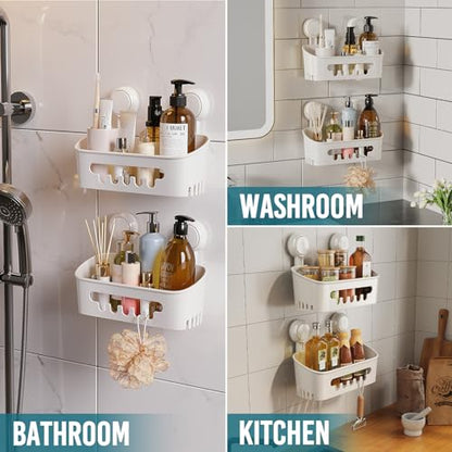 TAILI Shower Caddy Suction Cup 2 Pack, Heavy Duty Bathroom Organizer, Removable Shelves for Inside Shower, Shampoo, Waterproof Suction Plastic Storage for Bathroom Accessories Holder, White - style: 2 × White