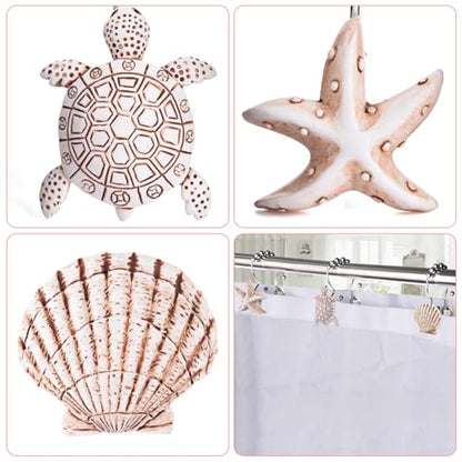 Double Shower Curtain Hooks,12Pcs Seashell Decorative Shower Curtain Rings | Double Seashells Decorative Shower Curtain Hooks Rings Resin Nautical Bathroom Decoration Beach Hooks