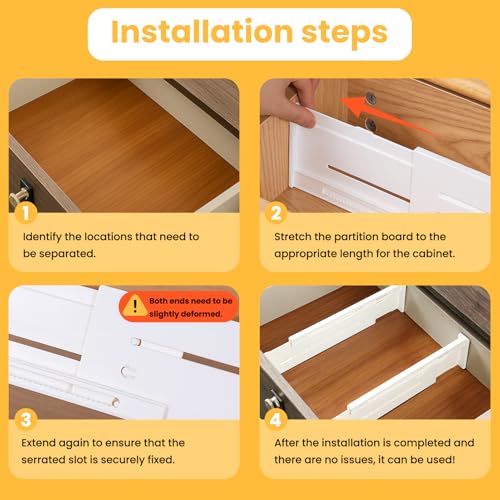 2PCS Adjustable Drawer Dividers, Expandable Organizers for Clothes/Kitchen/Bathroom/Office, 3.1'' High x 10.6''-17.7'' Long, White