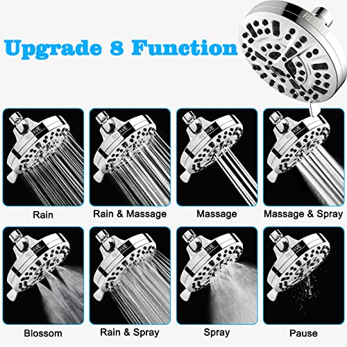 5.1-Inch Rainfall Shower Head with 63 Jets, 8 Spray Modes - Chrome Finish, Brass Angle-Adjustable, Anti-Clogging Silicone Nozzles - style: Brass