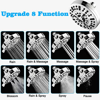 5.1-Inch Rainfall Shower Head with 63 Jets, 8 Spray Modes - Chrome Finish, Brass Angle-Adjustable, Anti-Clogging Silicone Nozzles - style: Brass