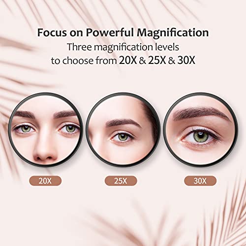 MIYADIVA 20X Magnifying Mirror, Small Travel Mirror with Suction Cup and Tweezers, 3.5 Inches - color: Black-20x